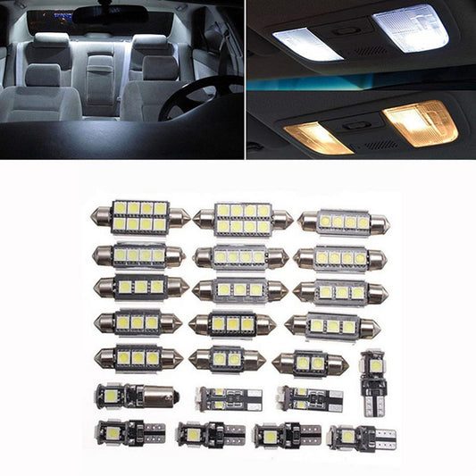 23Pc Car Interior Dome Map White LED Light Bulb Door Mirror Trunk Lights T10 Kit