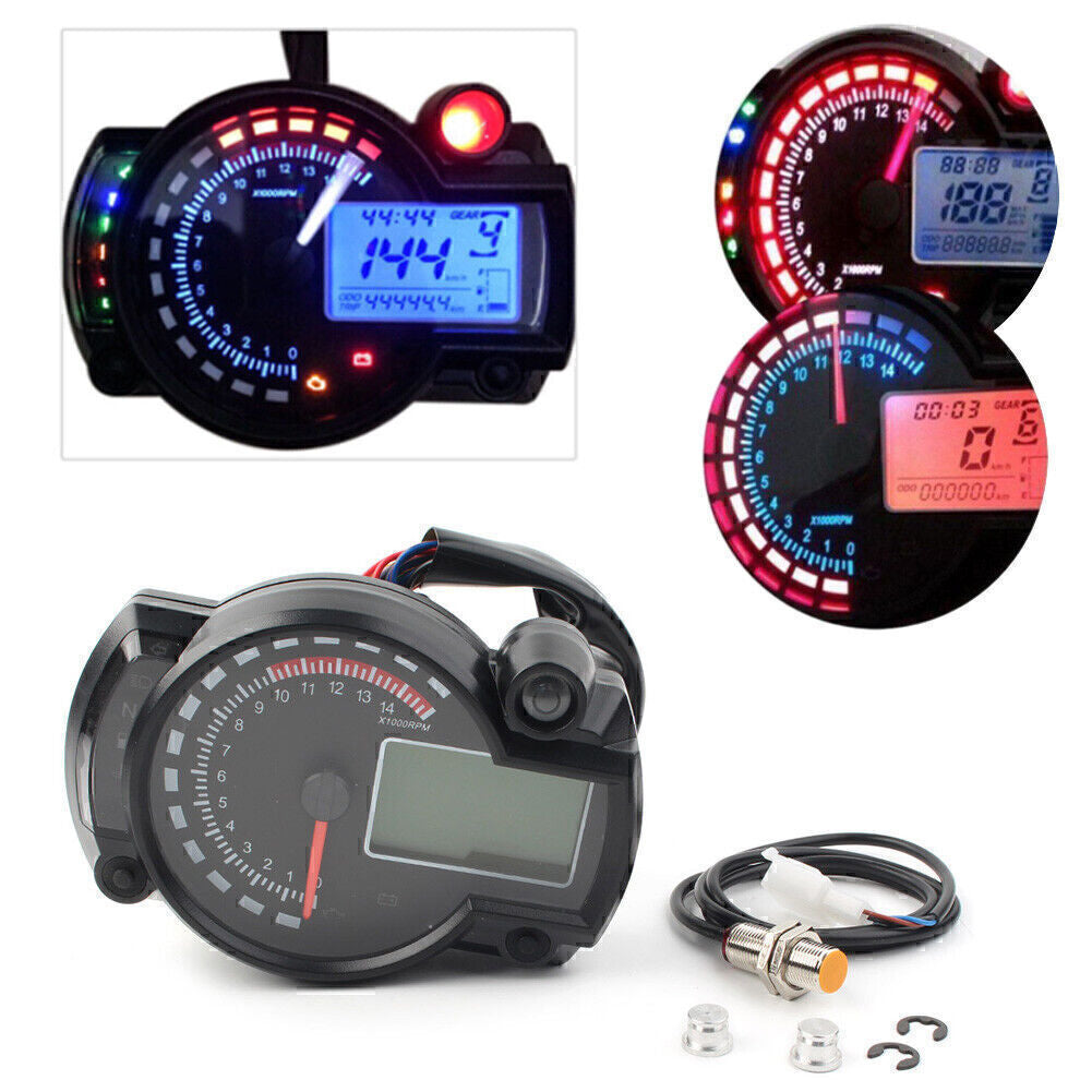 LCD Digit 15000rpm Motorcycle Speedometer Tachometer Gauge Odometer Universal UK