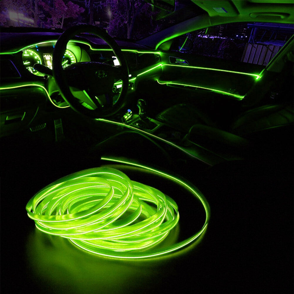 2M 12V Car Interior LED Neon Lights Decor Atmosphere EL Wire String Strip Lamp