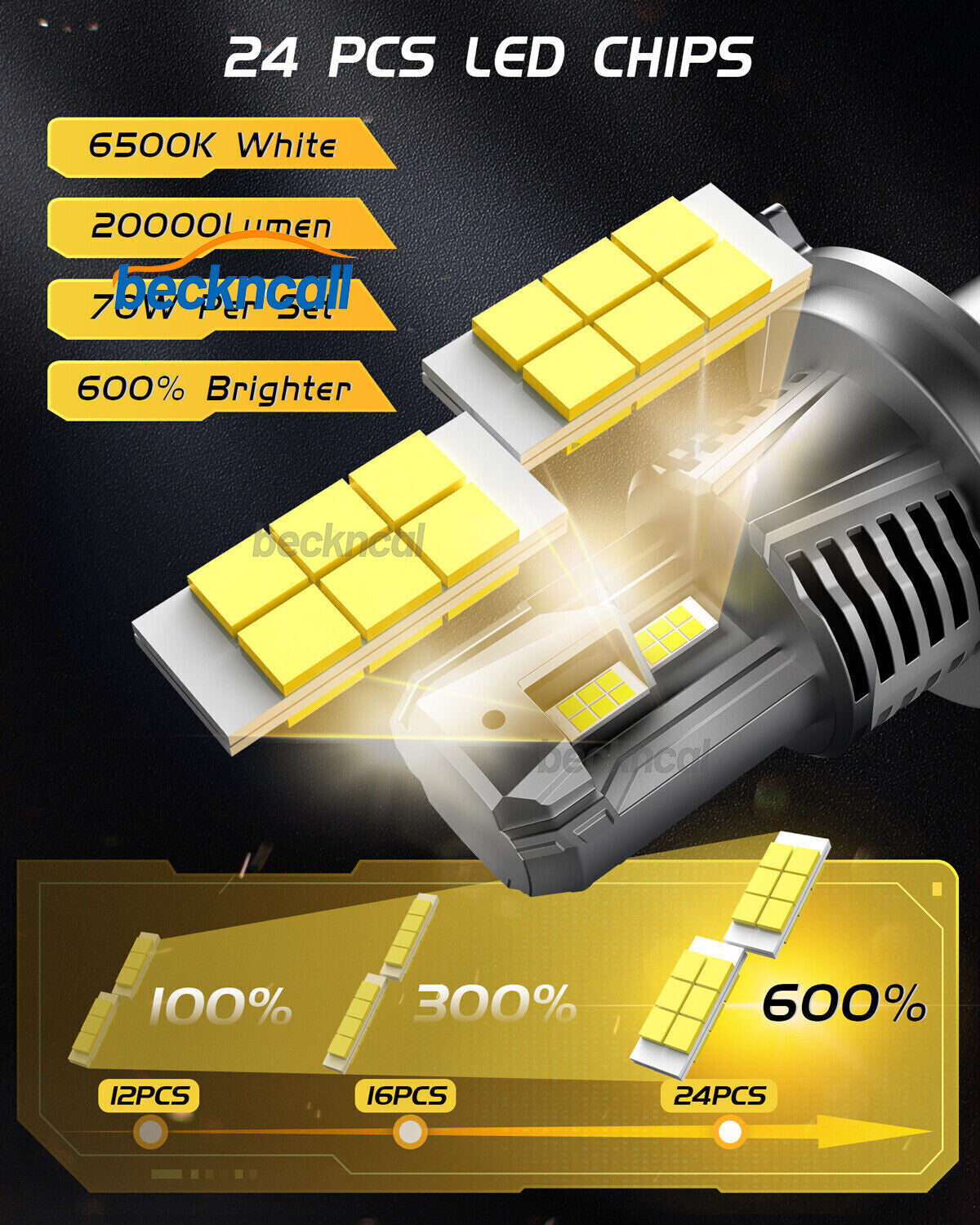 H4/9003/HB2 LED Bulbs Hi and Low Beam 30000LM 1000% Brightness 6500K Cool White