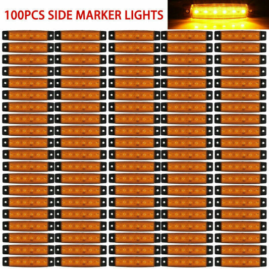 100Pcs Amber 6LED Side Marker Indicators Light Truck Boat Trailer Car Clearance