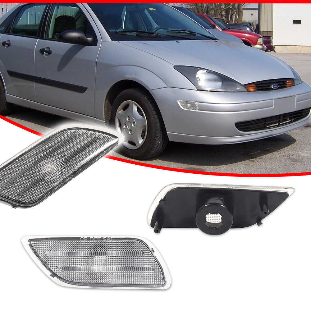 for Ford Focus 2000 - 04 Clear Front Fender Side Marker Light Housing Cover Set