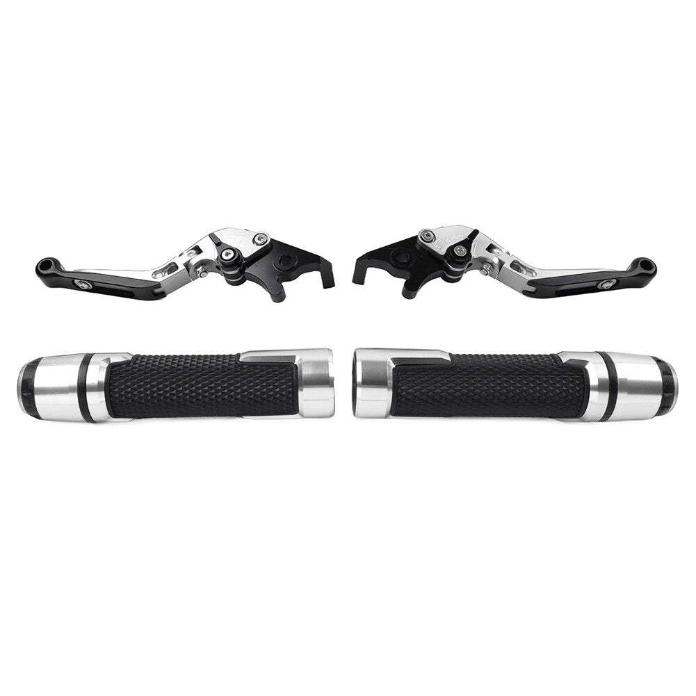 Fold Extendable Brake Clutch Lever Handlebar Grips Set for Kawasaki ZX6RR Silver