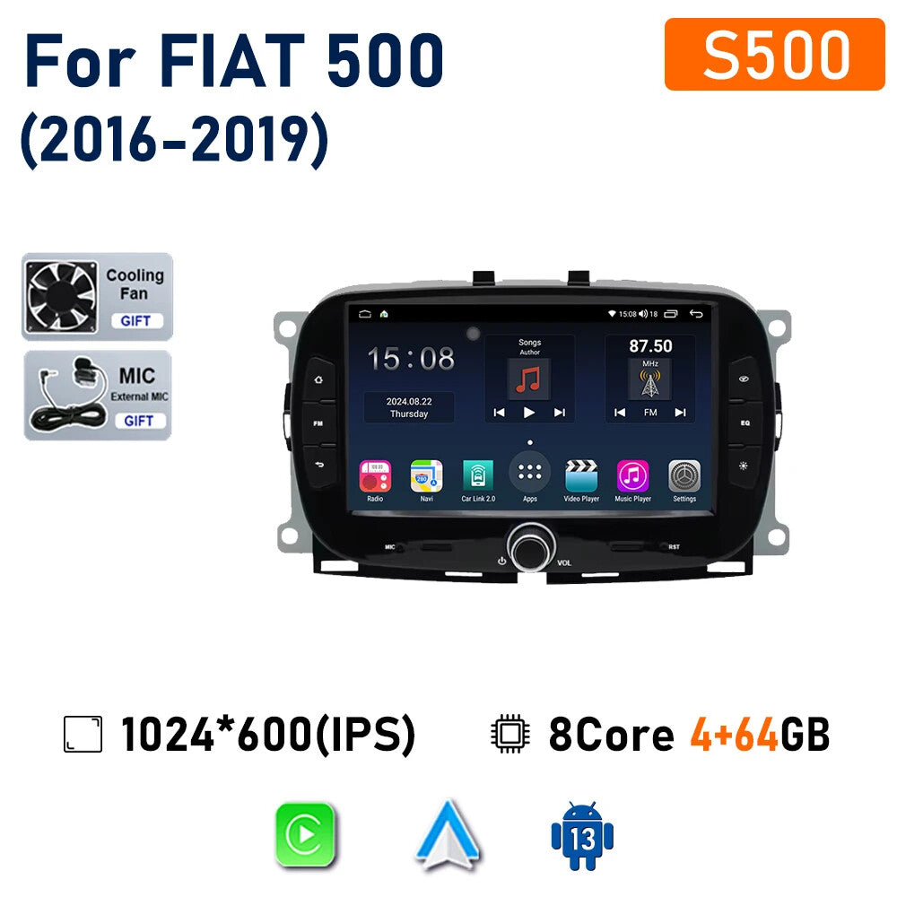 Android CarPlay Car Radio for Fiat 500 2016-2019 Stereo GPS Multimedia Player