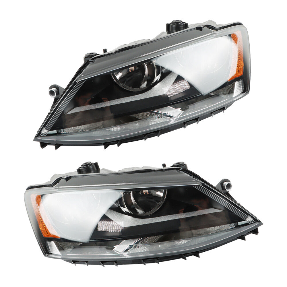 Pair For 2011-2018 for Volkswagen for VW for Jetta Halogen Headlights Headlamps w/LED DRL