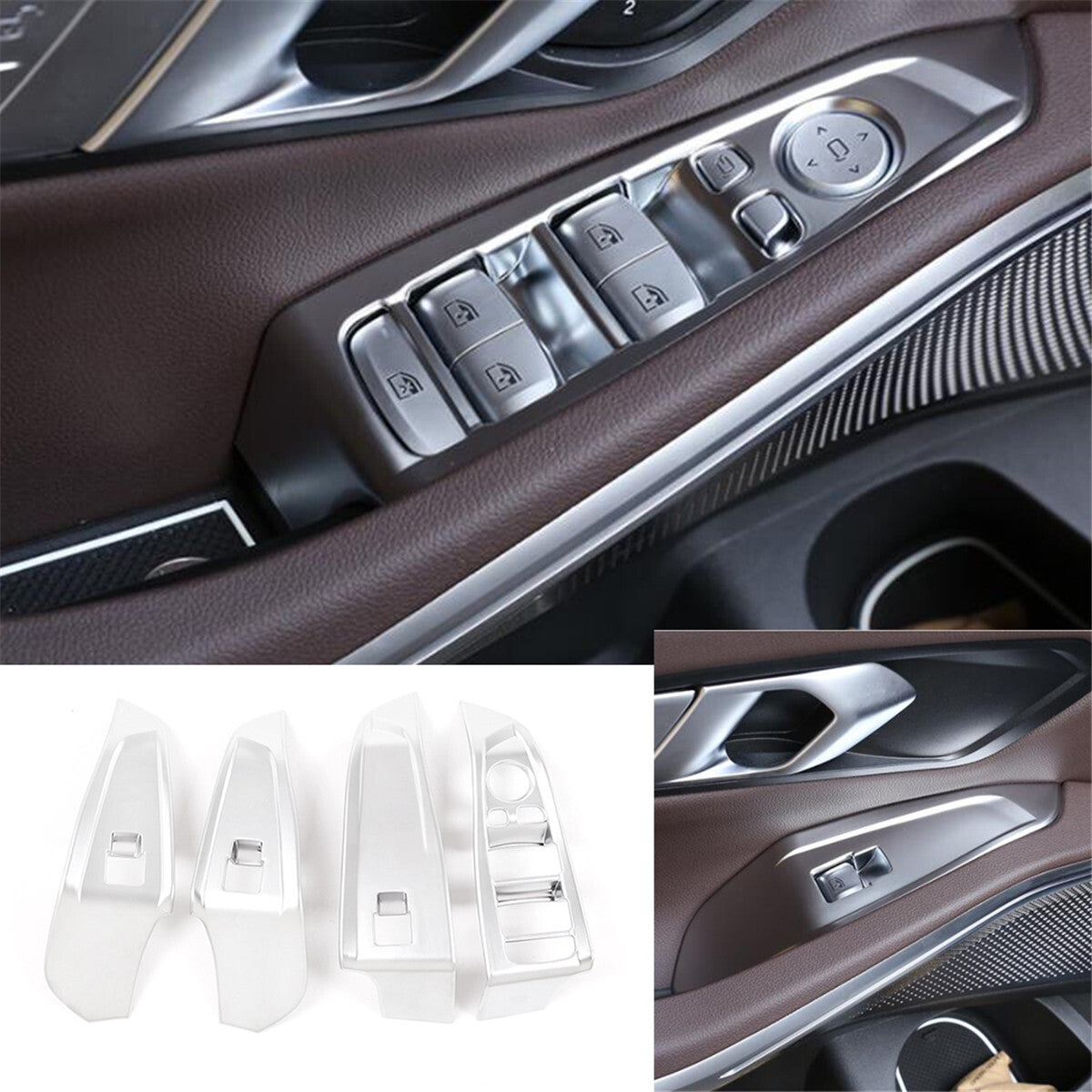4¡ÁSilver ABS Door Window Lift Switch Button Cover for BMW 3 Series G20 2019-2021
