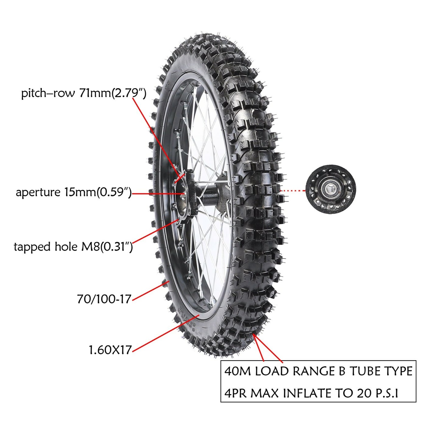 70/100-17  90/100-14 tires are suitable for SSR Apollo 110cc, 125cc, and 150cc Pit bicycles.