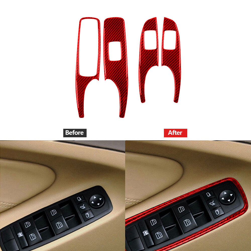 Red Carbon Fiber Window Lift Panel Cover Trim for Mercedes Benz M-class 2006-11