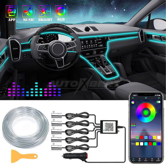 Upgrade Car Led Strip Lights RGB Music Interior Ambient Lighting Kit APP Control