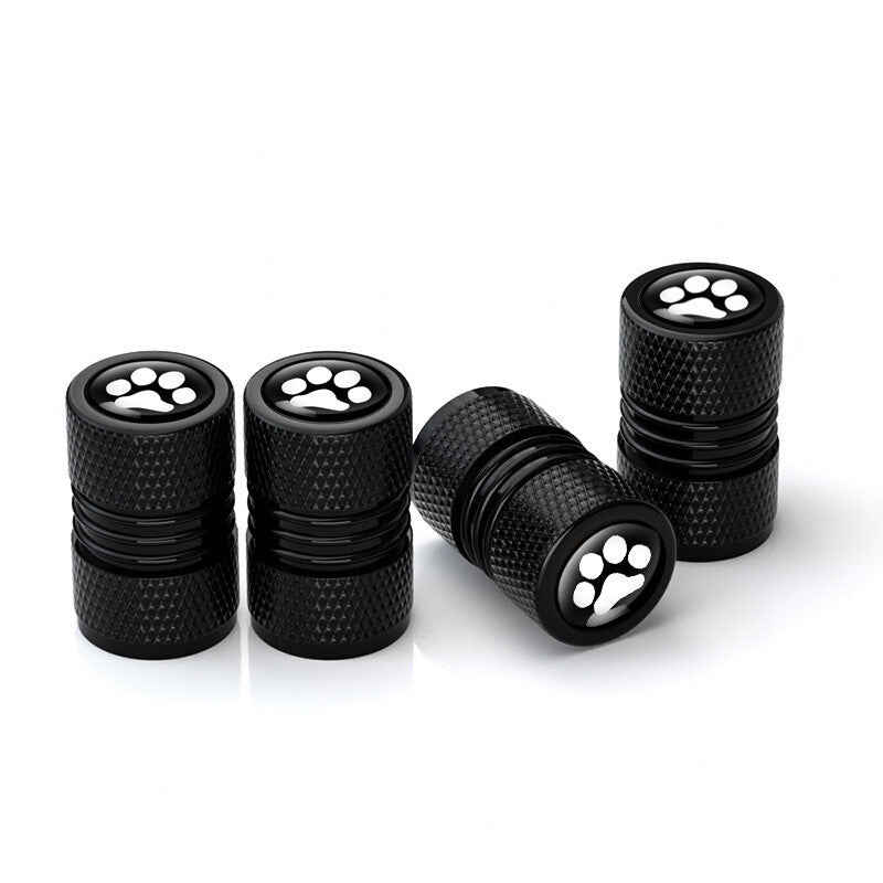 4Pcs Black Tire Valve Stem Caps Anti Corrosion Cat Paw Print Universal Aluminum