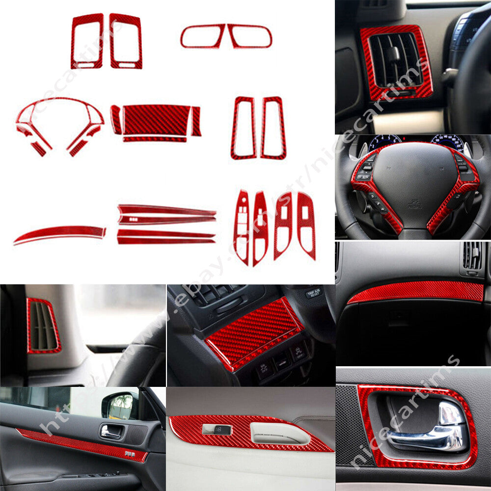 30Pcs Red Carbon Fiber Interior Full Set Trim Kit for Infiniti G37 Sedan 2010-13