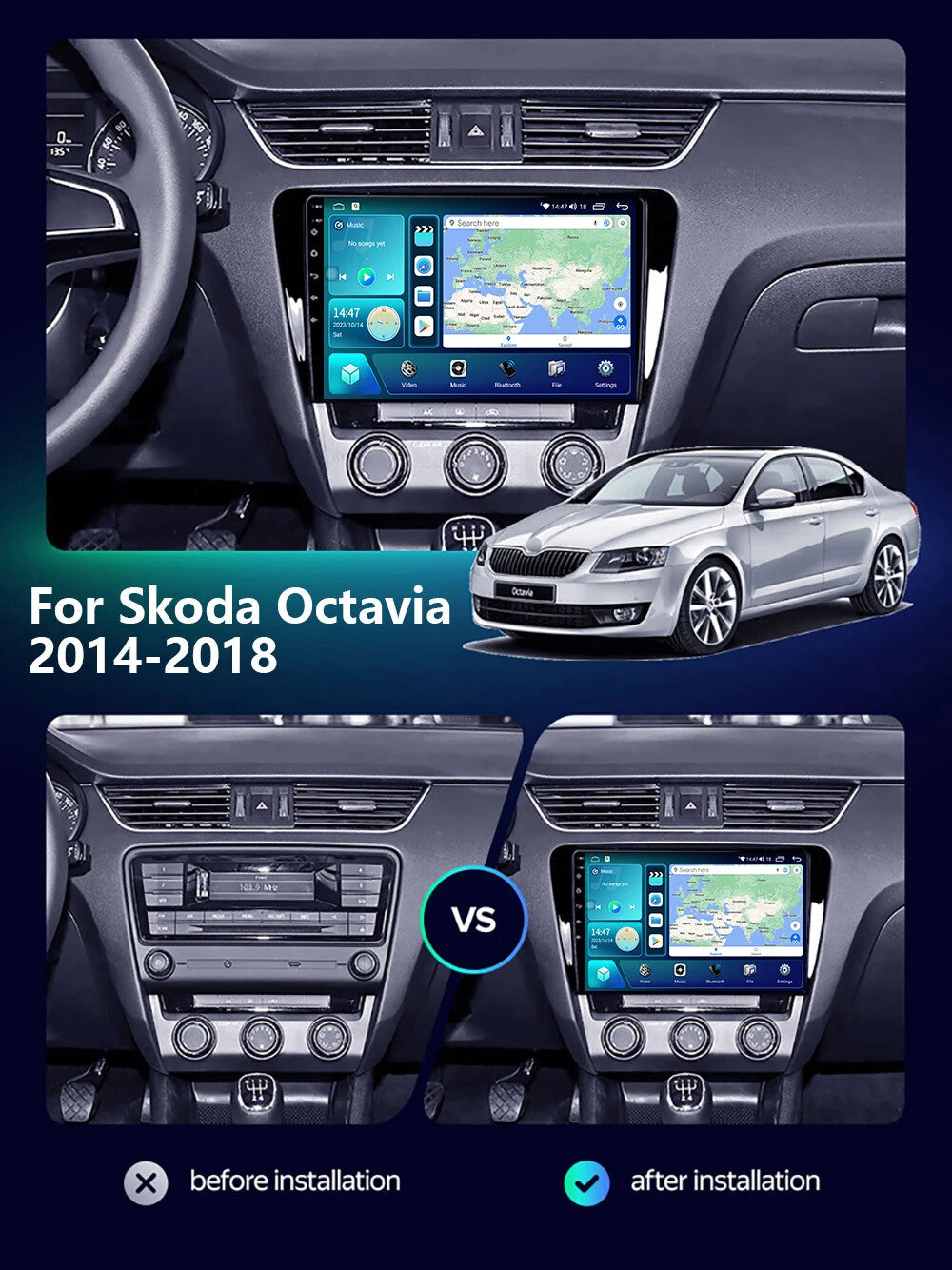 Car Radio for Skoda Octavia 2014-2018 Android Auto CarPlay GPS Multimedia Screen