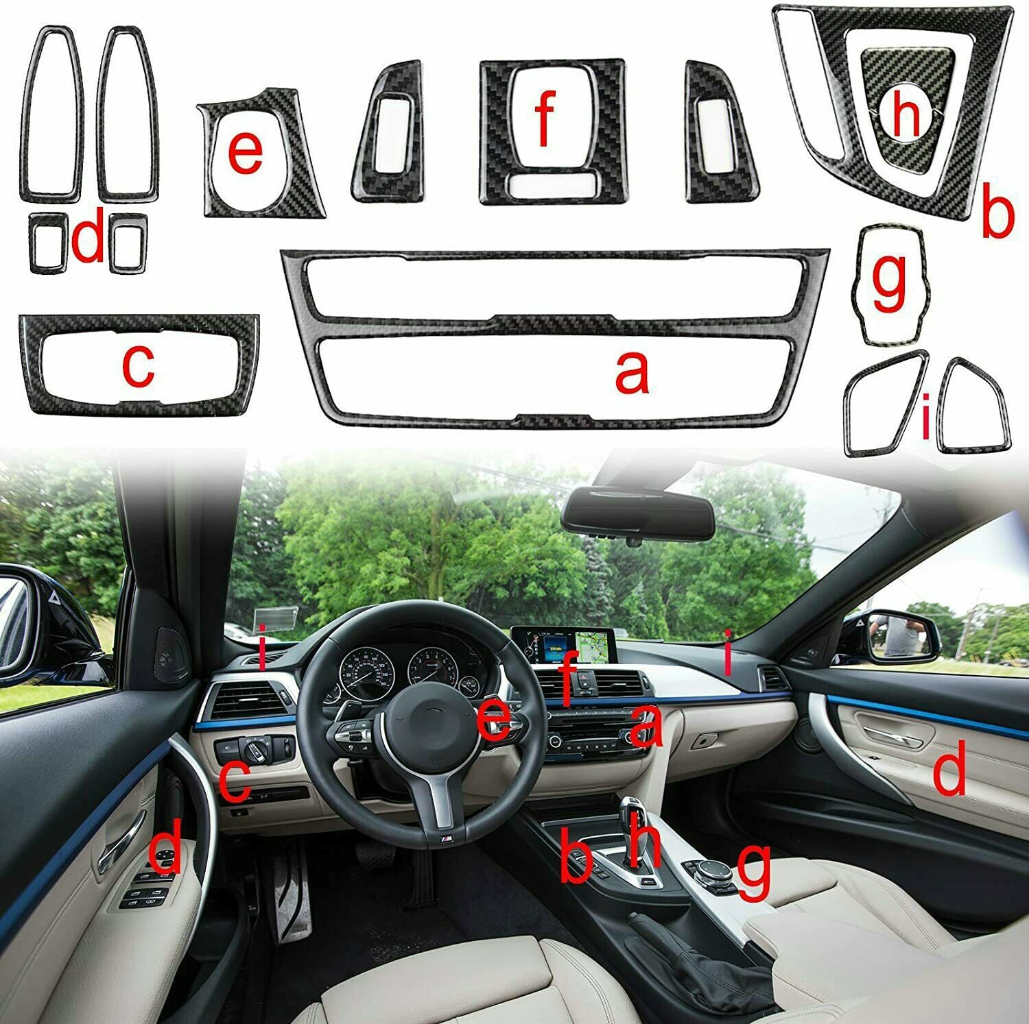 Carbon fiber interior trim protective cover stickers suitable for BMW 3 Series, F30, F32, F34, F31
