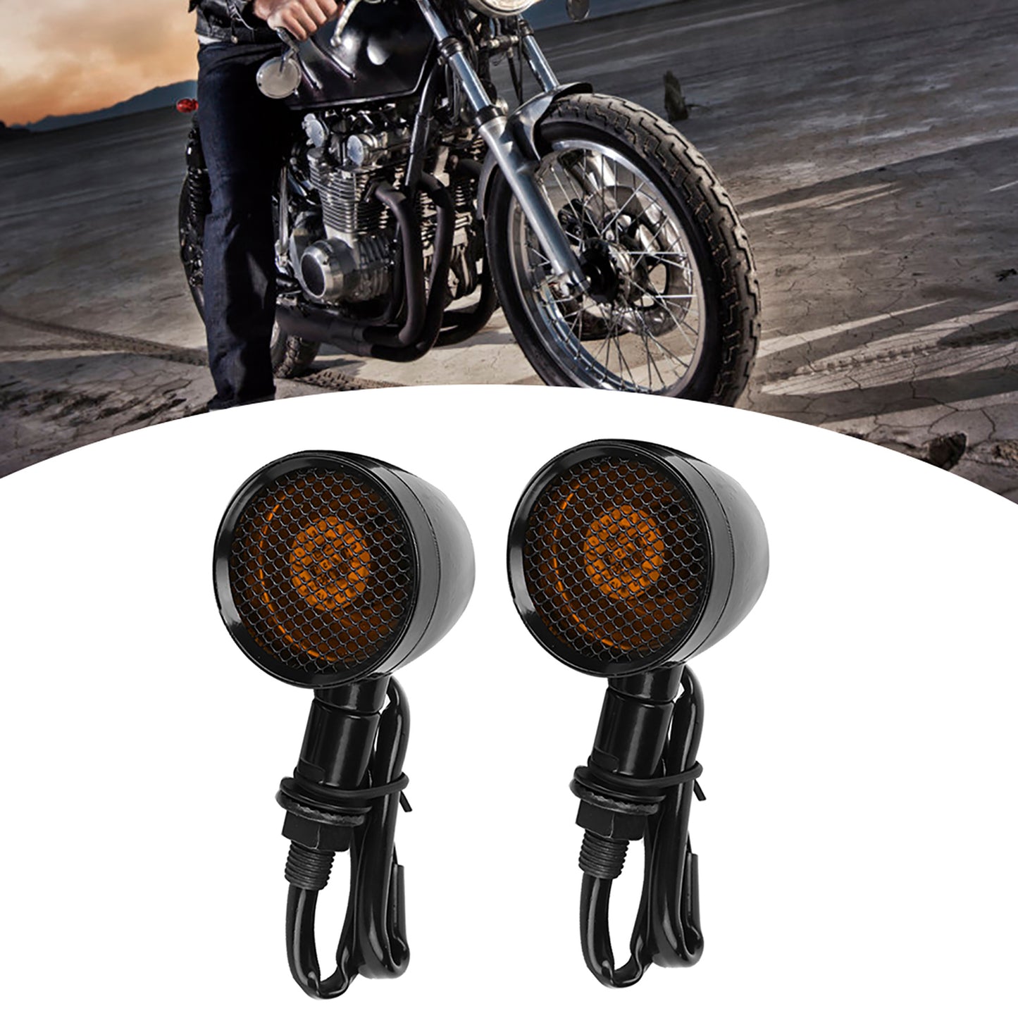 Hot Motorcycle Retro Grid LED Turn Signal Brake Light Metal Shell Blinker