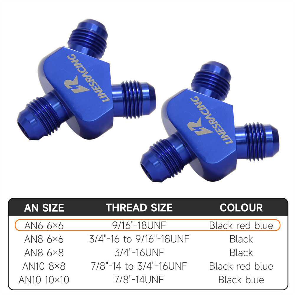 2pcs x AN6 AN-6 Inlet AN6 6AN Outlet Y Block Car Aluminum Fittings Adapter Blue