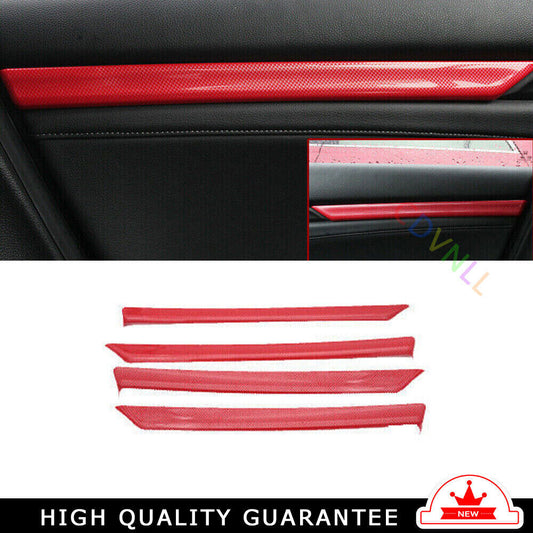 Inner Door Panel Cover Trim 4PCS for Honda for Civic 2016-2021 10th Red Carbon Fiber