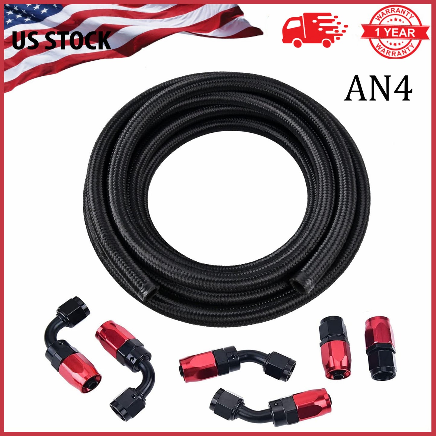 AN4-4AN AN-4 Accessories - Steel Nylon Braided Oil Fuel Line Rotary Hose End Adapter