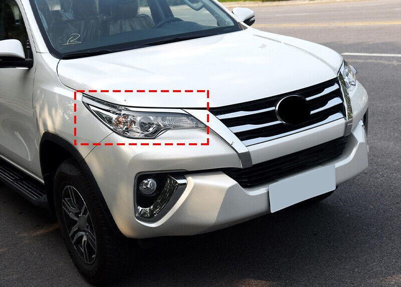 Matte Black Front Headlight Lamp Cover Trim 2PCS for Toyota Fortuner 2016-2021