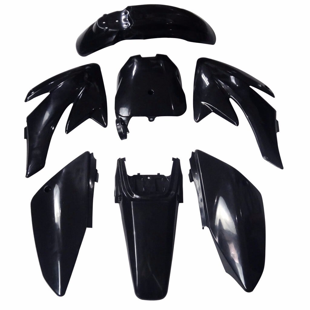 Plastic fairing kit, fuel tank, and for seat for CRF70 XR70 off-road bikes, 140cc and 150cc.