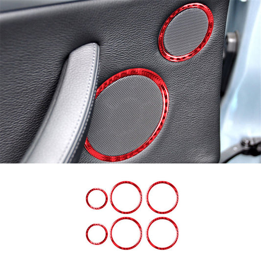 6X Red Carbon Fiber Door Speaker Frame Cover Trim for BMW X5 E70 X6 E71 2008-13