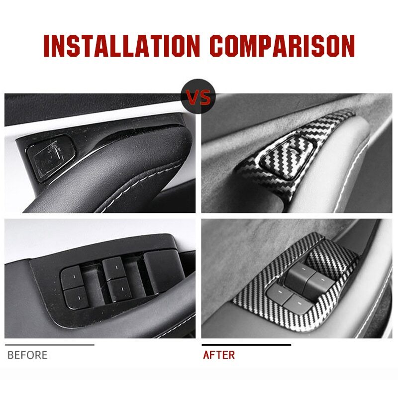 14x for Tesla Model 3/Y 2017-20 Carbon Fiber Car Window Lift Switch Button Cover