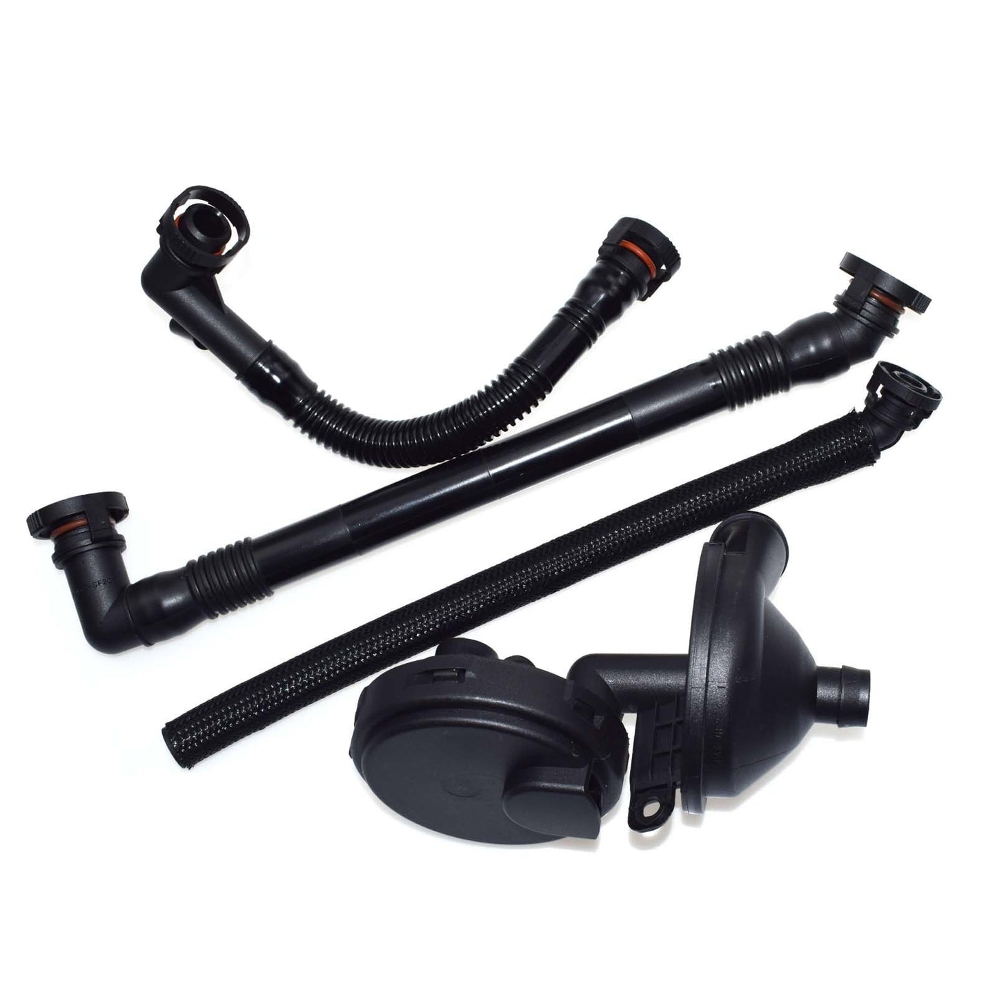 for BMW Set 4 New PCV Crankcase Vent Valve Oil Separator Valve Breather Hose Kit