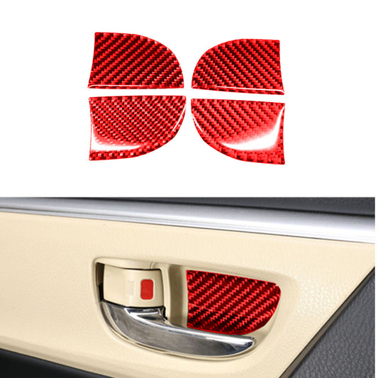 4Pcs Red Carbon Fiber Door Bowl Stickers Trim for Toyota for Corolla 2014-2018