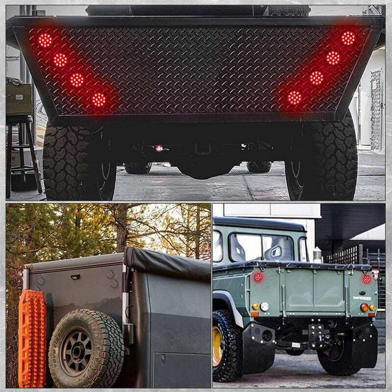 4PCS 3'' Round Red 14 LED Truck Trailer Stop Turn Tail Brake Lights Waterproof
