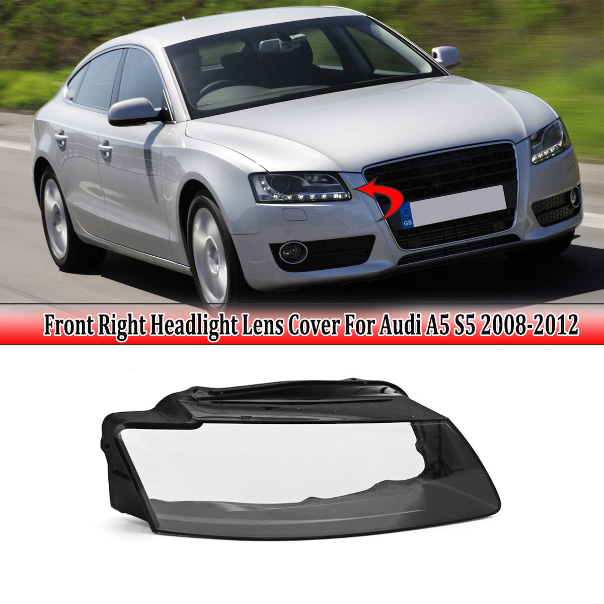 Right transparent front light lens protective cover housing for Audi A5 2008 - 2012