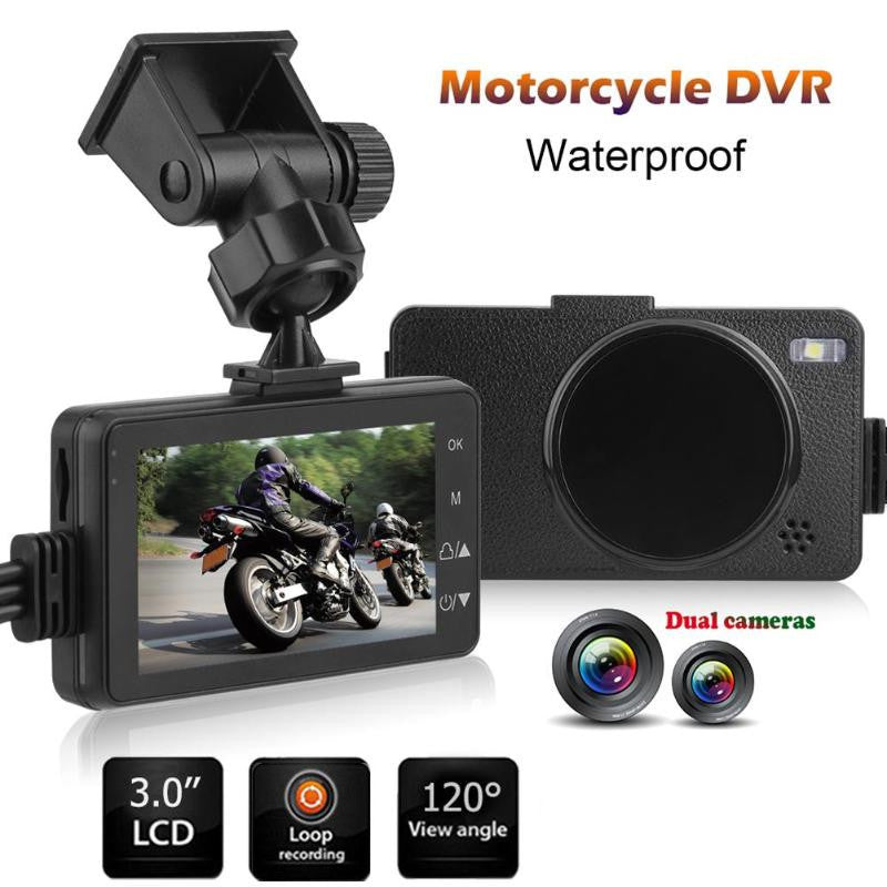 Motorcycle Dash Dual Lens Recording Camera 3 LCD Screen 120Degree Angle Driving