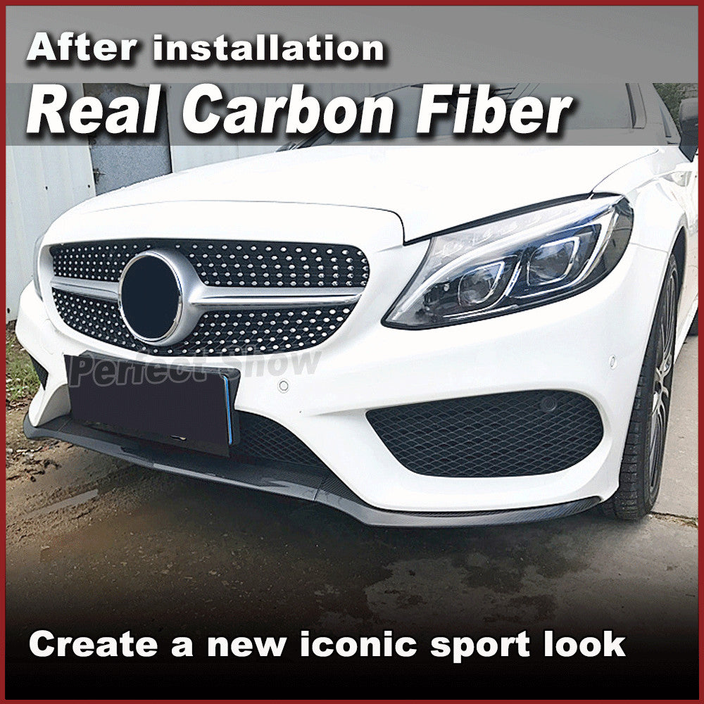 REAL CARBON Front Bumper Lip Spoiler for Mercedes W205 Sport C205 C43 15-17