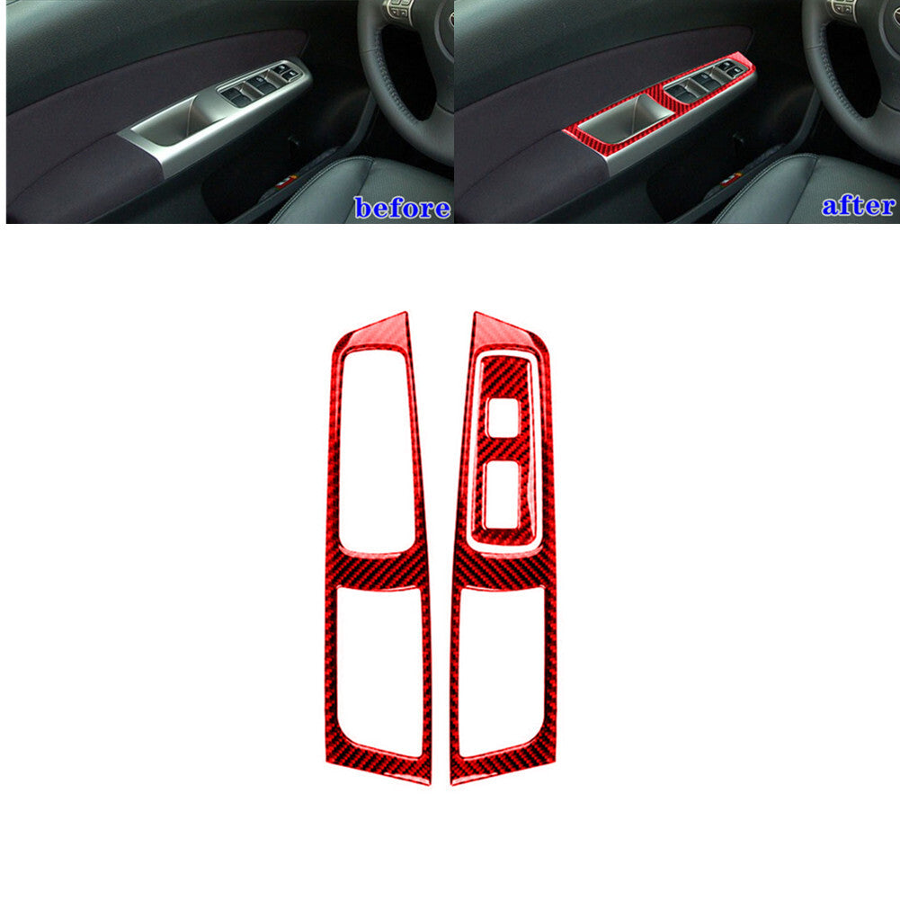 Red Carbon Fiber Front Window Control Cover Trim for Subaru Forester 2009-2013
