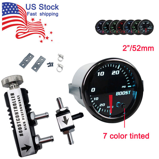 252mm 7Color Adjustment Boost Gauge 0-30PSI w/Manual Boost Controller Black