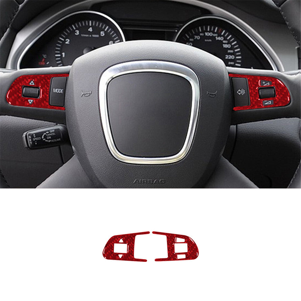 2pcs red carbon fiber steering wheel buttons trim for Audi Q7 2007-2015