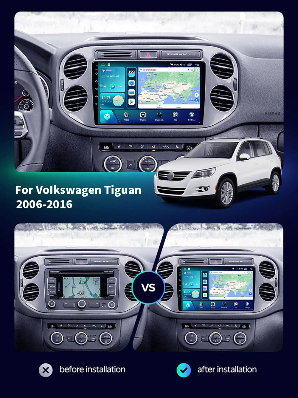 for Volkswagen for VW for Tiguan GPS Navi Car Radio Android Auto Screen 2+32GB 2006-2016
