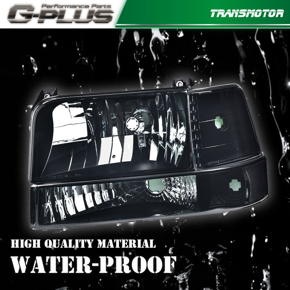 Suitable for 92-96 F150 F250 F350 Smoked/Transparent Headlights + Black Headlight Bezels