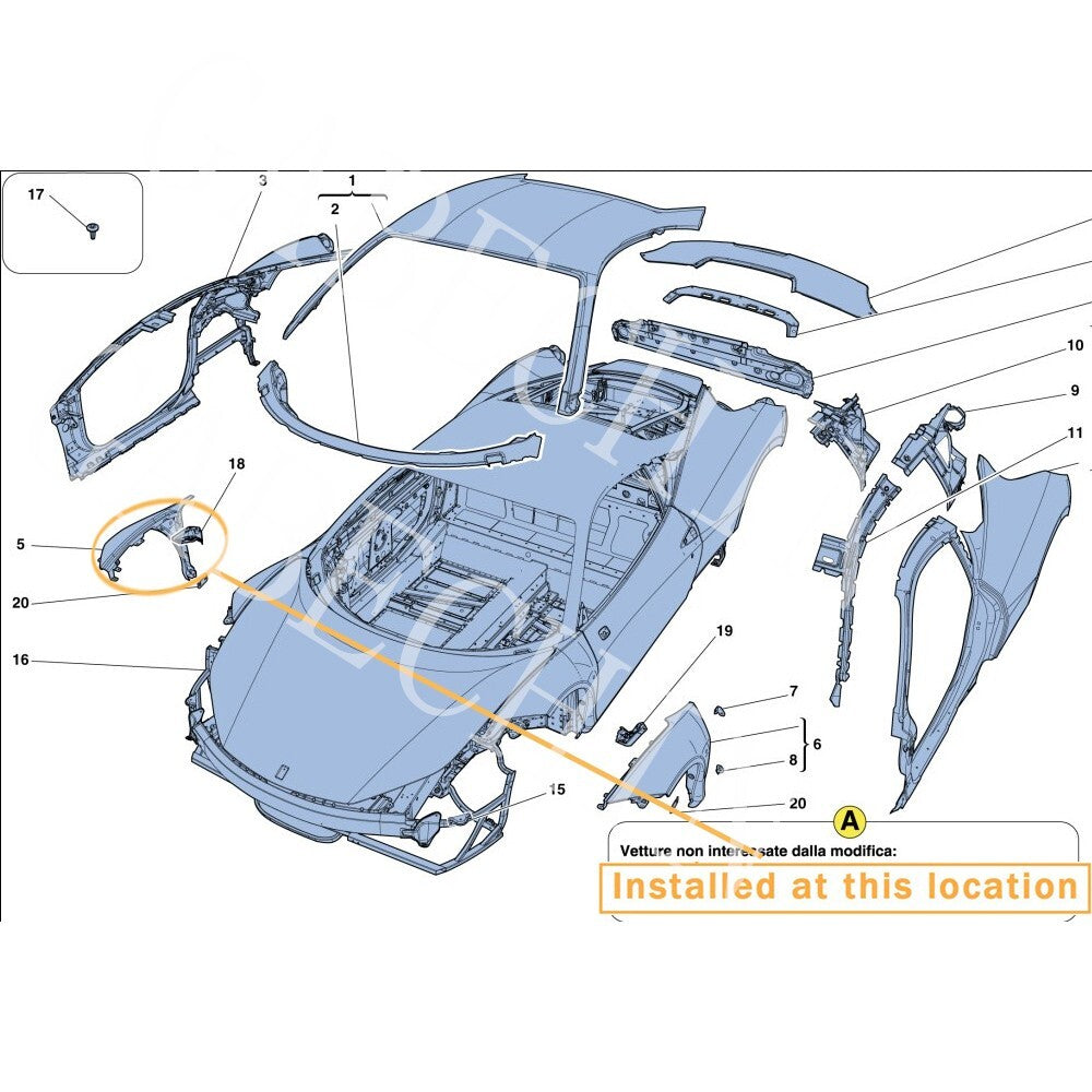 for Ferrari 458 Italia Spider right front fender - Aftermarket Equipment Manufacturer: 85617311