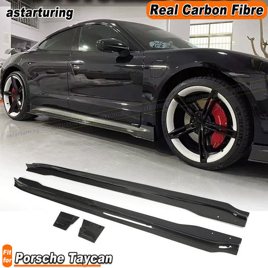 for Porsche Taycan Base 4S 2019-25 REAL CARBON Side Skirts Extension Spoiler Lip