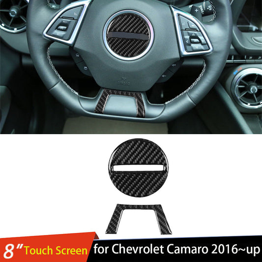 2¡ÁCarbon Fiber Steering Wheel Center Lower Trim for Chevrolet Camaro 2016-2023