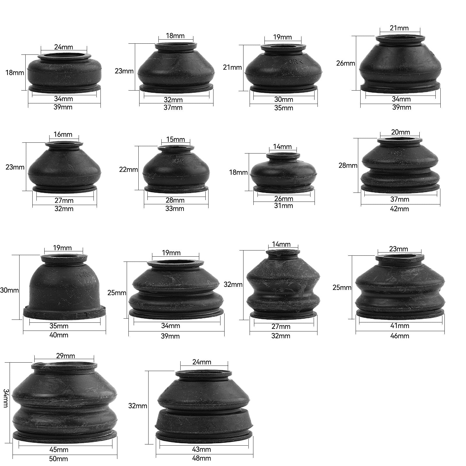 14X Universal Rubber Ball Joint Rubber Dust Boot Cover Track Rod End Set Kits