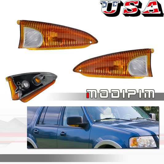 2 Amber Side Mirror Covers for 03-06 for Ford Expedition for Navigator Front-Mounted