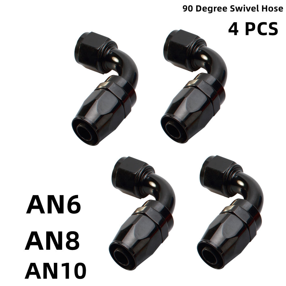 4-pack 90¡ã swivel hose connector adapters for fuel AN6, AN8, and AN10.