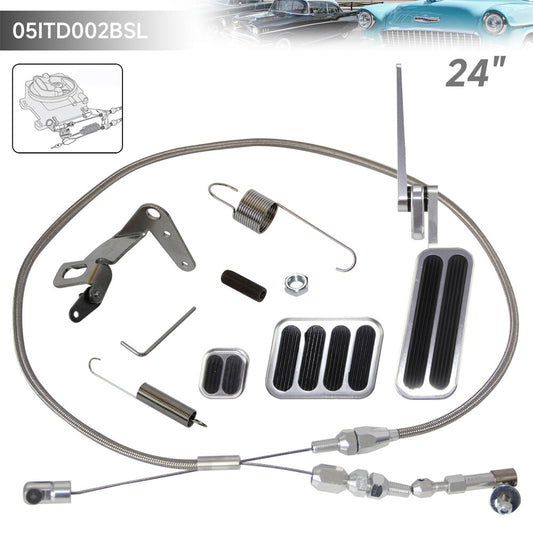 Aluminum Gas Pedal w/Brake +Clutch Pad  24 Throttle Cable Bracket Spring Kit