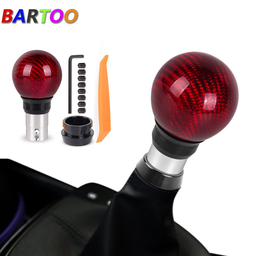 Carbon Fiber Automatic AT MT Car Gear Shift Knob Shifter Push Button Press Style