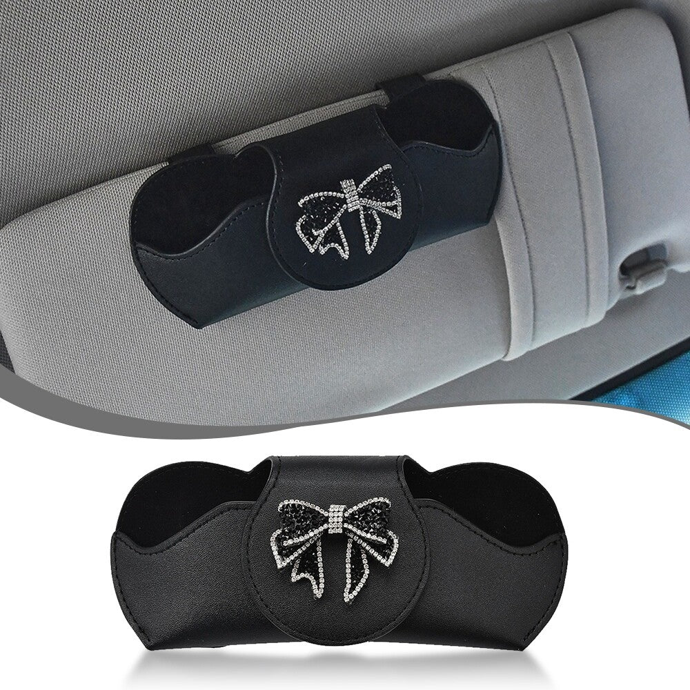 Black Sunglasses Holder for Car Viso with Black Bow Glasses Case Protective Box