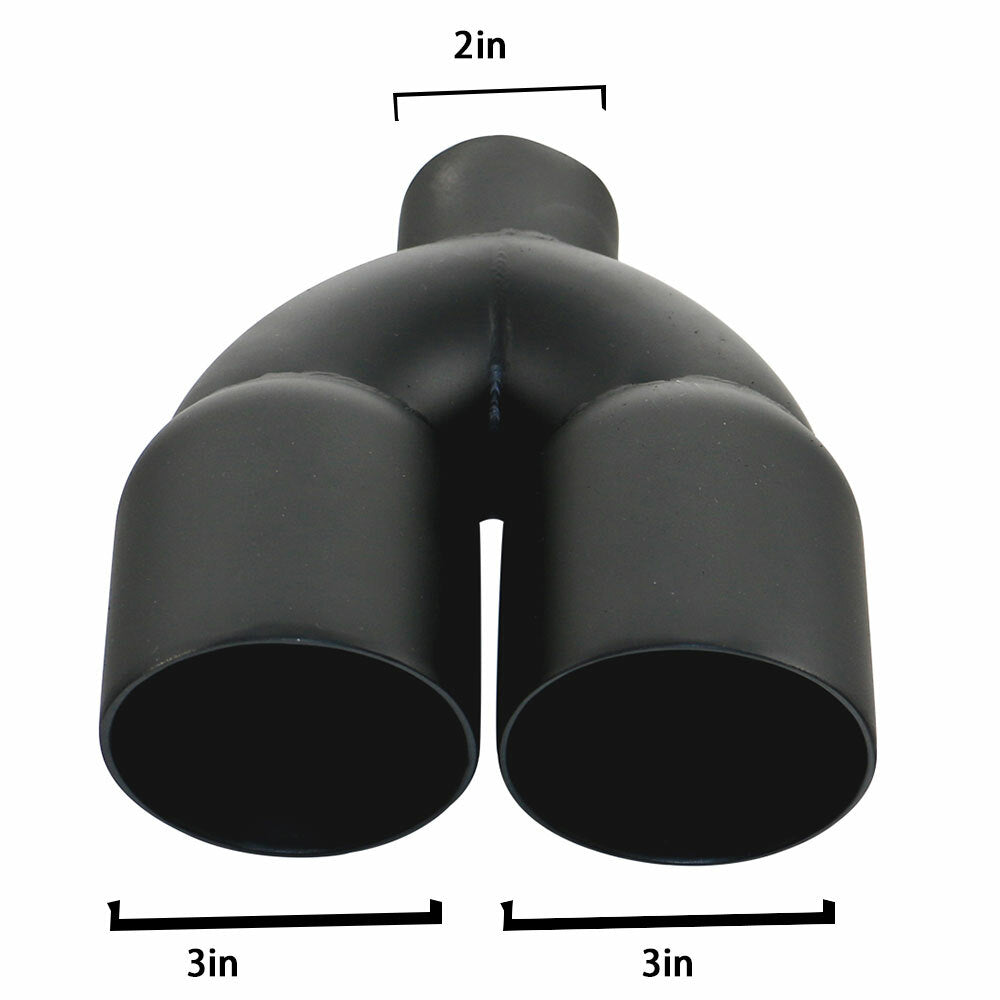 Pair 2'' ID 3'' OD Universal Matte Black Dual Exhaust End Tips Stainless Steel 2