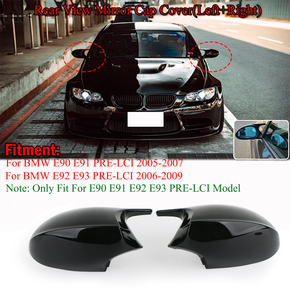 Set Glossy Black Wing Mirror Cover Caps for BMW E90 E91 E92 E93 PRE-LCI 05-09