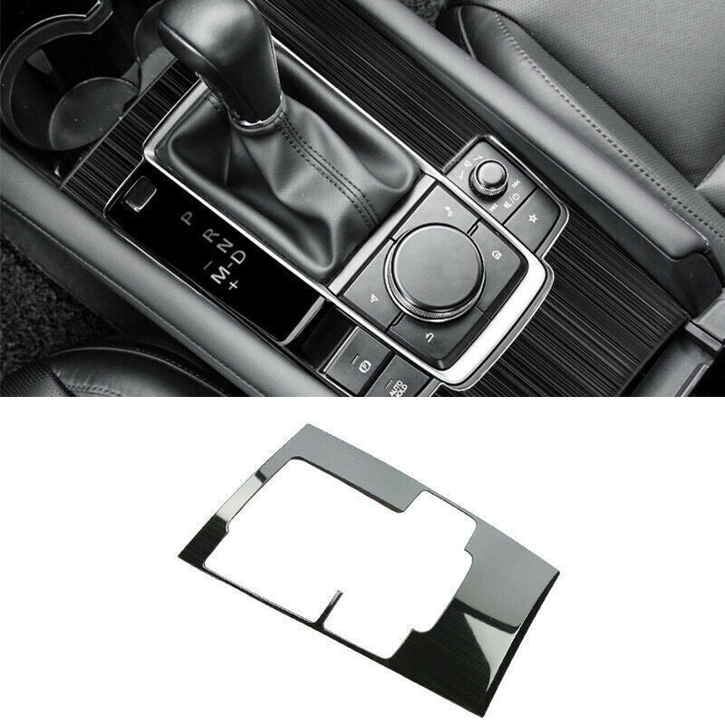 Black Steel Interior Console Gear Shift Box Panel Cover Trim for Mazda 3 2020-21