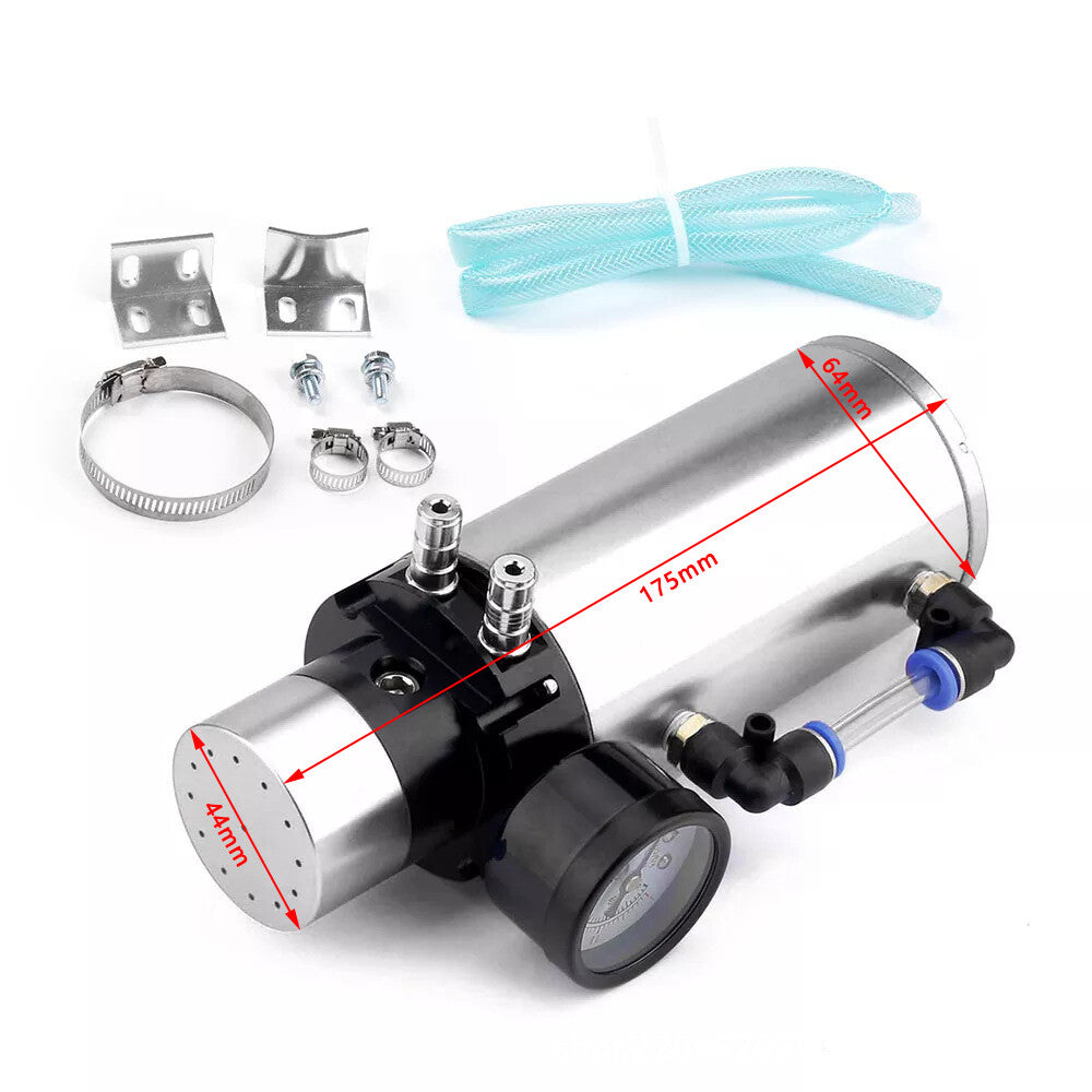 7 X 2.5 Aluminum Engine Oil Catch Reservoir Breather Tank/Can+ Gauge Silver