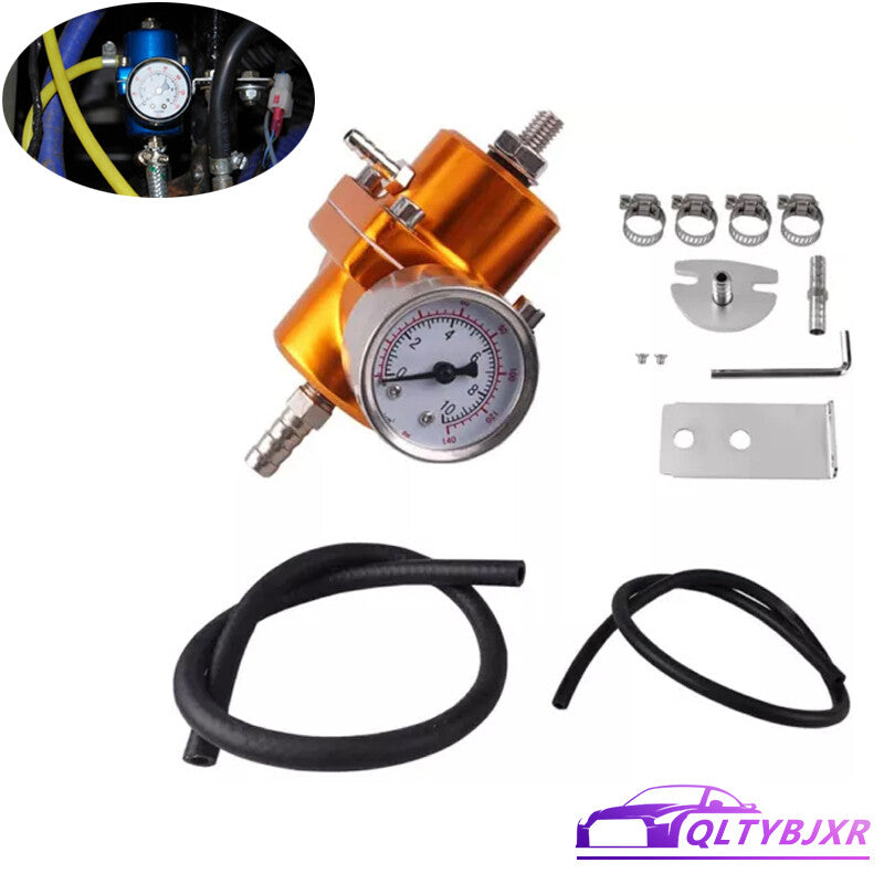 Adjustable Fuel Pressure Regulator Gauge Fitting Kit Gold Aluminum Universal